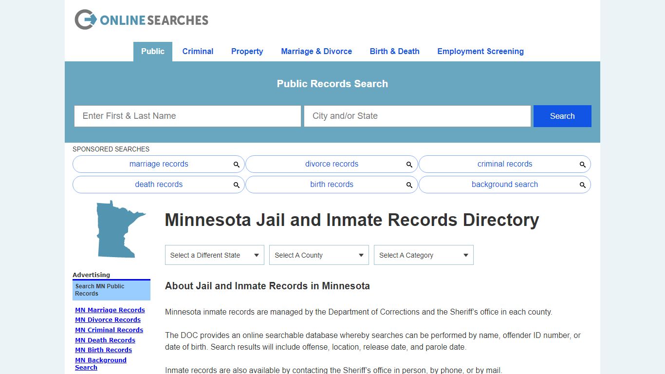 Minnesota Jail and Inmate Records Search Directory - OnlineSearches.com